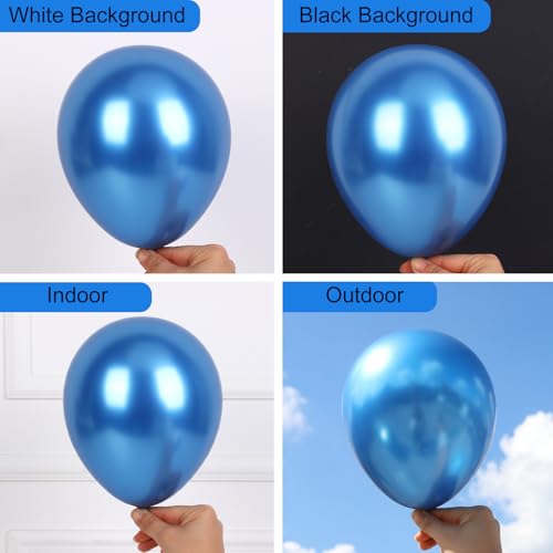 Image of RUBFAC Metallic Blue Balloons 129pcs Different Sizes Pack of 18 12 10 5 Inch, Latex Chrome Blue Balloon Garland Arch Kit for Wedding Baby Shower Birthday Party Graduation Decorations