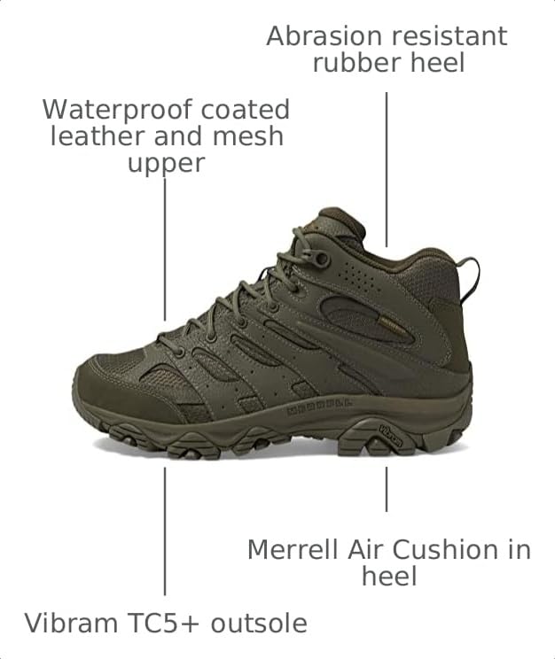 Image of Merrell mens Moab 3 Tactical Mid Waterproof Boots, Coated Leather & Mesh Upper Combat Hiking Work Shoes