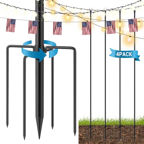4 Pack String Light Poles Outdoor, 10 ft Metal Pole for String Lights, Poles for Outdoor String Lights on Deck, Garden Hanging String Light Poles for