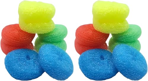 16-Pack Non-Scratch Nylon Scouring Pads Durable Round Kitchen Scrubbers in 4 Colors Safe for Non-Stick Cookware 2.5 Diameter Multi-Surface Cleaning Pads for Home Kosher & Commercial Use