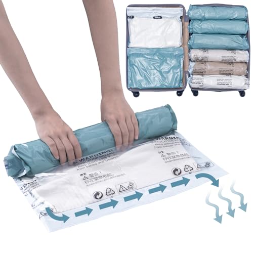Image of TAILI 12 Pack Travel Compression Bags, Roll Up Space Saver Bags (6 Large+6 Medium), No Vacuum Needed Reusable Packing for Luggage, Suitcase, Backpack, Travel Essentials, Forest Green