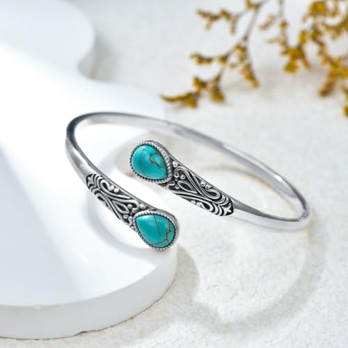 925 Sterling Silver Genuine Gemstone Bracelet for Women Men Handmade Adjustable Boho Navajo Style Bangle Cuff Natural Stone Jewelry Gift3