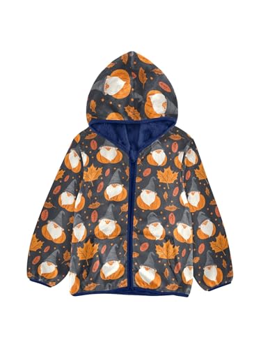 Fall Orange Leaves Pumpkin and Gnome Girls Fleece Jacket Girls Fall Jacket Boys Coats Zip Up Hoodie Children Outerwear 2-10T