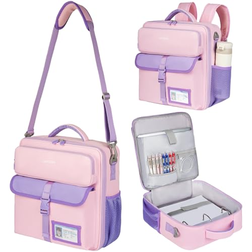 Zipper Binder Bag 3 Ring 3 Inch 700 Sheets Capacity Binder Organizer with Detachable Backpack Straps & Shoulder Strap Portable File Storage Case for College Office Travel Pink&Purple