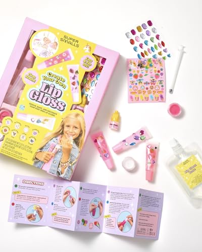 Super Smalls Create Your Own Lip Gloss Kit for Kids Mix Strawberry Scented Clear Lip Gloss & Decorate 3 tubes with Gems & Stickers | Non-Toxic Kid-Safe Creative Craft Activity Ages 6+