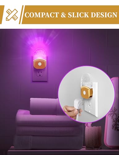Image of DORESshop 8-Color RGB LED Night Lights Plug Into Wall [2 Pack], Color Changing Night Light with Dusk to Dawn Sensor for Bathroom Decor, Children Room, Golden Cover