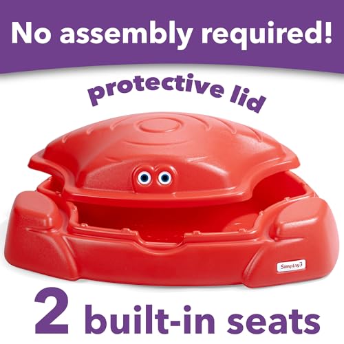 Image of Simplay3 Coastal Crab Fully Assembled Sandbox for Kids, Toddler Outdoor Sand Box with Lid for Playground, Backyard, Ages 1.5 to 5 Years, Made in USA, Red