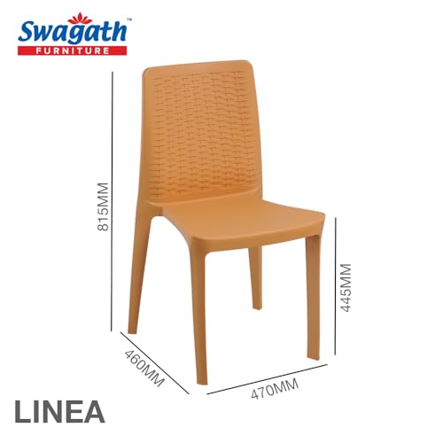 Image of Furniture 4 Seater Max Plastic Cross Leg Dining Table and 4 Nos Linea Without Arm Cushioned Chair for Home, Garden & Cafeteria (Finish Color-Amber Gold, DIY(Do-It-Yourself)