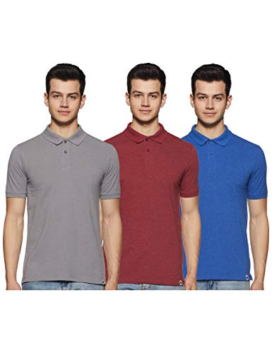 Amazon Brand – Symbol Men’S Solid Regular Fit Polo (Pack Of 3) (Syplpc-Po3-C_Vm & Goya Blue & Mg_S)
