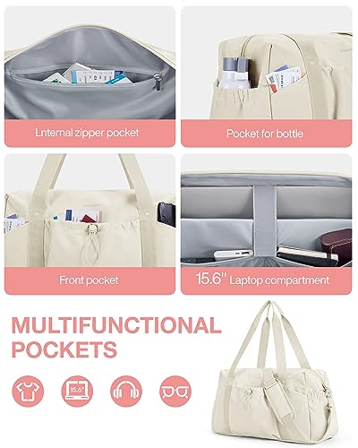 Weekender-Bag-for-Women-BAGSMART-Travel-Duffle-Bag-with-Shoe-Bag-for-Travel-26L-Airport-Carry-On-Overnight-Bag-Gym-Tote-Bag-for-Sports-Travel-EssentialsBeige