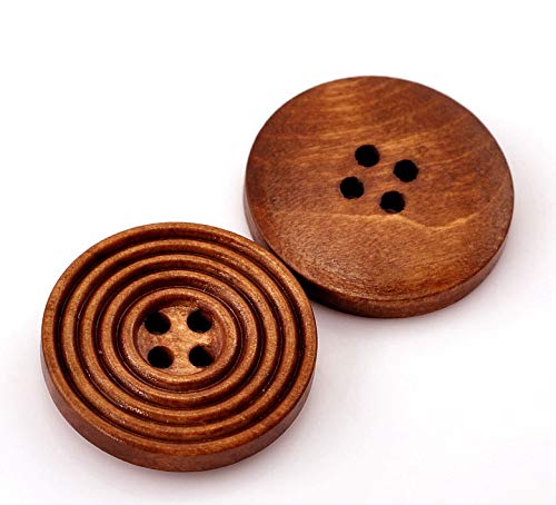 BBLY Brown Wooden Buttons, 25mm (1 inch) Carved Circles Design Sewing, Knitting, Art, Pack of 20 (25mm-Style B-20Pcs)