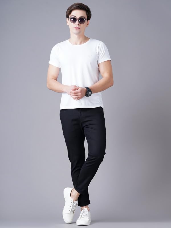 Image of British Club 100% Cotton Slim Fit Flat-Front Trousers for Men | Tailored Design for a Clean Look | Versatile for Office & Casual Wear | Lightweight Breathable Fabric | Black