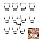 Verres à shot en verre transparent - Dimensions : verres à shot 35 ml/3 cl - Hauteur : 5 cm - Diamètre supérieur : 4,2 cm - Diamètre du fond : 2,7 cm.