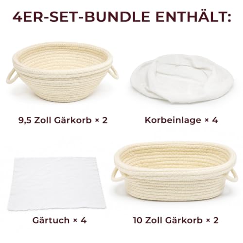 Gärkörbchen Set Rund & Oval aus Baumwollseil mit Leinen & Abdeckhauben,4 Packung – Ansicht 3