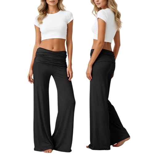 Teal Pants Coral Fold Over Yoga Pants Pantalones de Yoga Deporte con Bolsillos Pantalones Deportivos Mujer Suelta Chándal Casual Medias Correr Pantalones de Jogging Pierna Recta, Negro , XXXXL