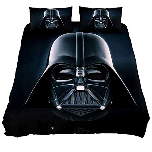AMCYT Juego de cama doble, diseño de Darth Vader de Star Wars con 2 fundas de almohada y 1 funda de edredón (220 x 240 cm y 80 x 80 cm)