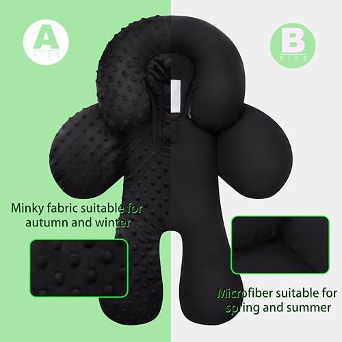 Pro Goleem Infant Car Seat Insert, Baby Head Neck Body Support, Soft Minky Newborn Car Seat Strap Pads, 2-in-1 Reversible, Boys and Girls, Black — view 6