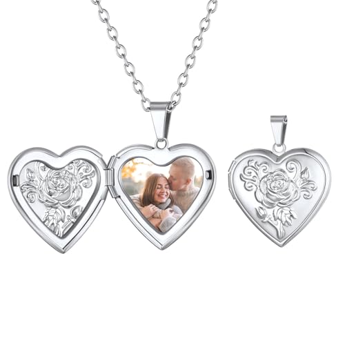FindChic Locket Necklace for Women, Silver/Black/Rose Gold/Gold Plated Personalized Memorial Gifts, Custom Photo Jewelry for Loved Ones, Birthday Valentine's Day Keepsake, Versatile Styles A