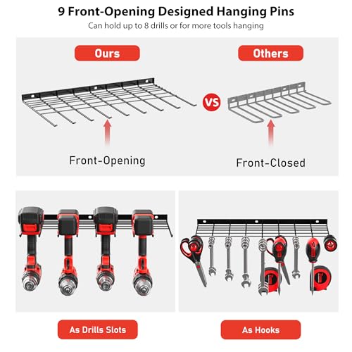 JUNNUJ-2-Pack-Power-Tool-Organzier-Wall-Mount-Heavy-Duty-8-Drill-Holder-Garage-Drill-Storage-Rack-Utility-Metal-Tools-Shelf-with-6-Layer-Slots-for-Screwdriver-Plier-and-Hammers-Organization-Black