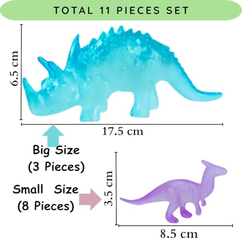 Image of DURAZO Glow in Dark Dinosaur Toys, 11 Pieces Multi-Coloured Set, Party Favours and Classroom Prizes for Kids 3+ Years, Multicolour and Multishape Dino Toys