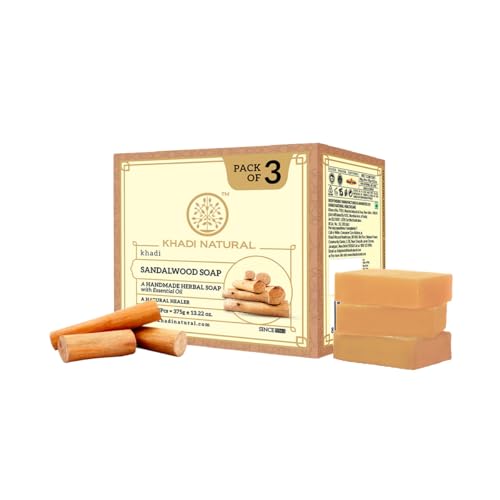 Khadi Natural Sandalwood Soap | Bathing Bar with Essential Oils | Calms and Nourishes Skin | For Smooth, Healthy Glow | Suitable for All Skin Types | Pack of 3 (125g x 3) | 375g 2