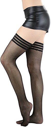 Image of ToBeInStyle Women's Modern Thin Tripple Striped Opaque Thigh High Stocking