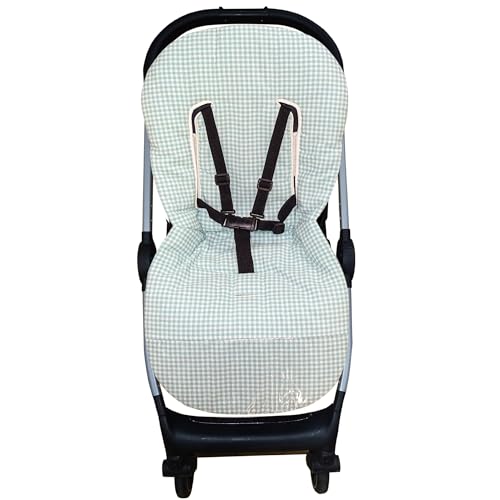 Colchoneta Universal para Silla de Paseo – Funda Transpirable y Acolchada para Carro de Bebé, Ideal para Verano y Entretiempo, Compatible con la Mayoría de Sillas, Fácil de Lavar (Vichy Verde)