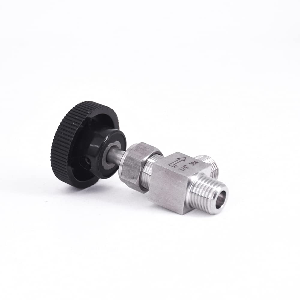 1/8 "1/4" 3/8 "1/2" válvula de Aguja de ángulo Macho Codo de grúa 304 Control de Flujo Inoxidable Agua Gas Aceite 915 PSI(1/8 Inch)