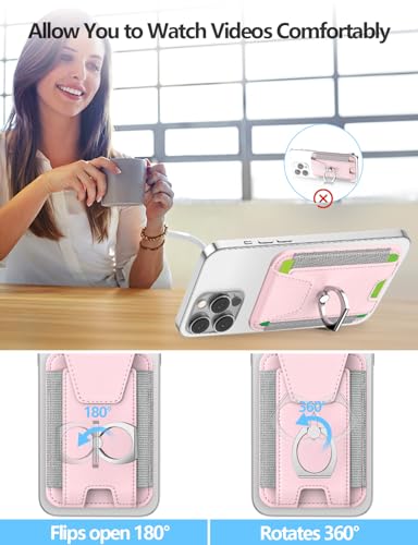 Image of For Magsafe Wallet with Grip, 6-Card Holder, Stronger Magnetic Card Wallet Holder for iPhone 16 /15, iPhone 14 /13 /12 Series, Leather Magnetic Phone Wallet with Privacy Flap, RFID Blocking, Pink