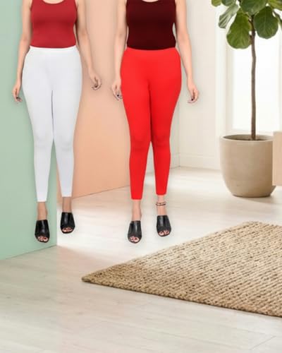 Image of Leggings for Women Ankle Length Combo Pack Black and White Cotton Stretch Comfortable Gym Yoga Pants Slim Fit Stylish Women Leggings