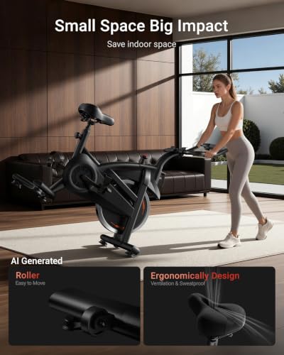 Image of Exercise Bike,Brake Pad Stationary Bike for Home with 0-100 Resistance & App, Silent Belt Drive Stationary Workout Bike for Home with Comfort Seat, Low Noise Indoor Cycling Bike with Heart Rate / Tablet & Bottle Holder, 300 LBS Capacity