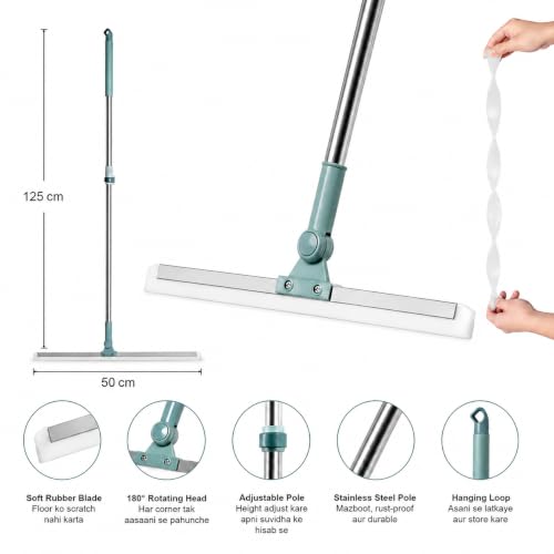 Image of Magic Broom Sweeper for Floor Cleaning - Multifunctional Silicone Wiper Mop with Extendable Handle - Wet & Dry Use - Bathroom Floor Wiper & Window Squeegee Viper for Home(Green)