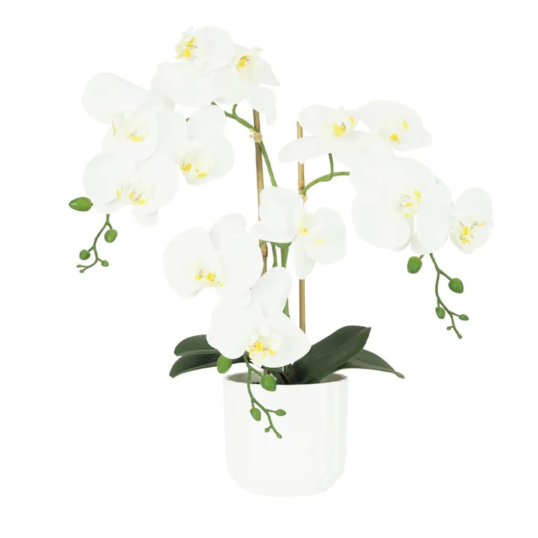 Ligne Déco - Orchidée Artificielle 52cm | Pot Plastique Blanc Intérieur Imitation Terre