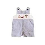 Good Lad Navy Seersucker Shortall with July 4th Smocking (6/9M)