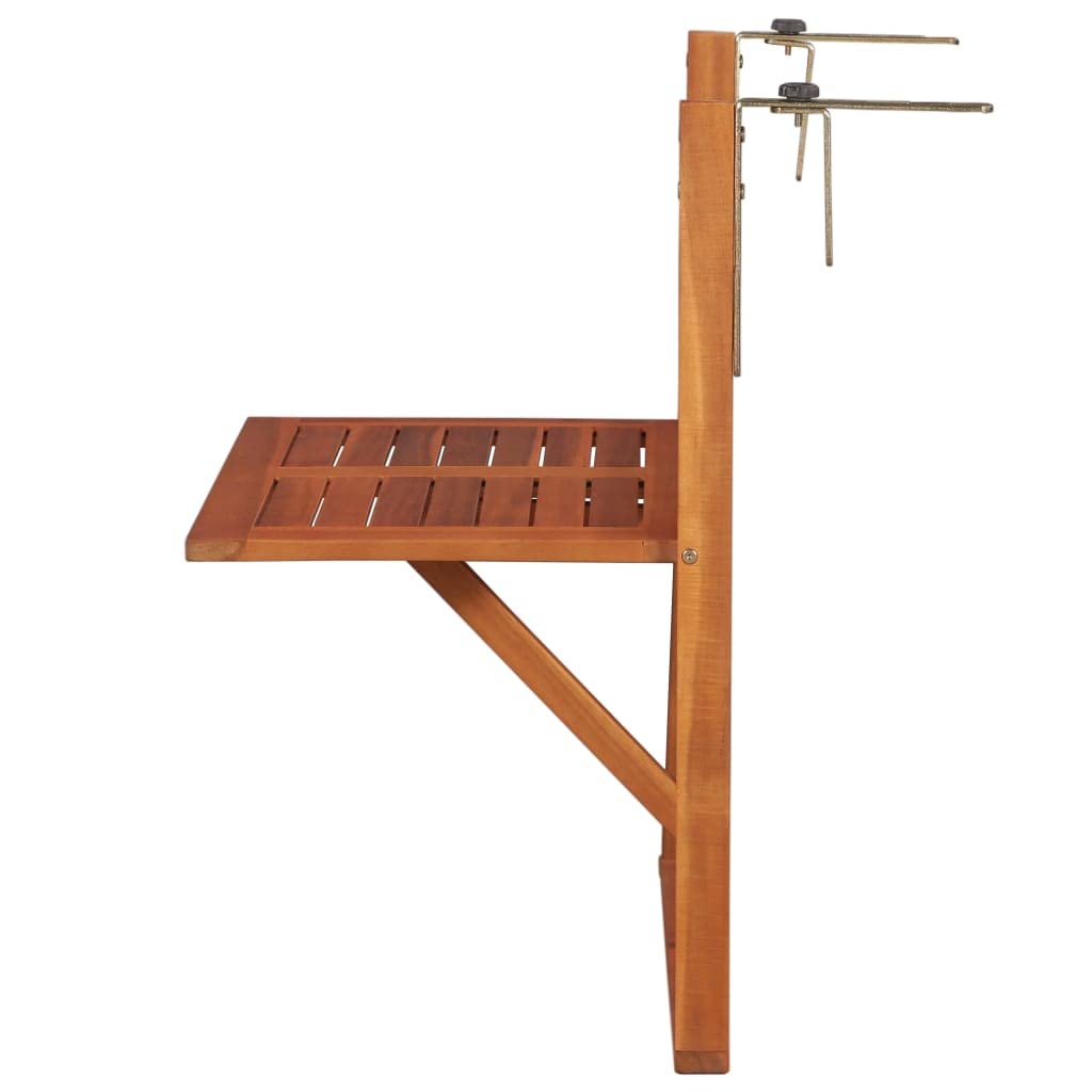 Tavolo da Balcone Sospeso Pieghevole in Massello di Acacia 64,5x44x80 cm per Ringhiera, Tavolino Rustico Resistente alle Intemperie per Terrazza con Montaggio Semplice