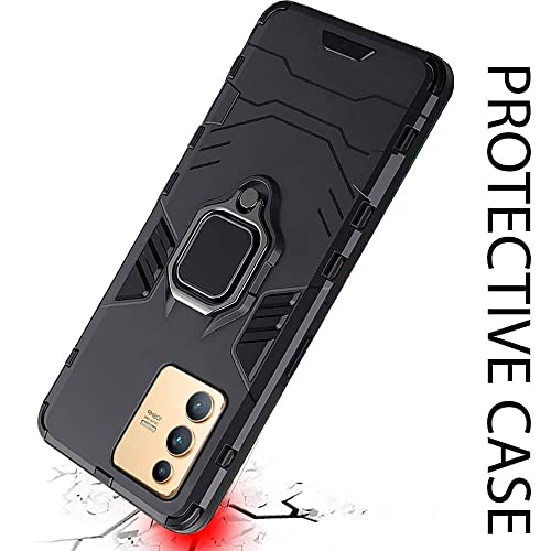 Image of TheGiftKart Tough Armor Bumper Back Cover Case for Vivo V23 Pro 5G | Ring Holder & Kickstand in-Built | 360 Degree Protection Back Case Cover for Vivo V23 Pro 5G (PC & TPU | Black)