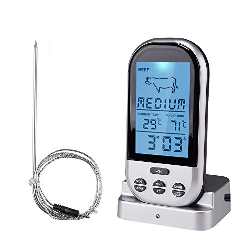 KKmoon Termômetro digital de carne Termômetro de alimentos remoto sem fio para carne e peixe Timer c