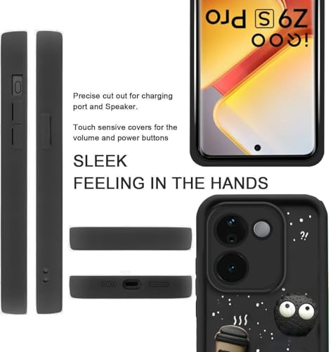 Image of GoldKart Back Case Cover Compatible for iQOO Z9s Pro 5G / Vivo T3 Pro 5G | Cute Fun Cartoon 3D Ball Coffee Silicone Case | Full Body Protection Back Cover - Black