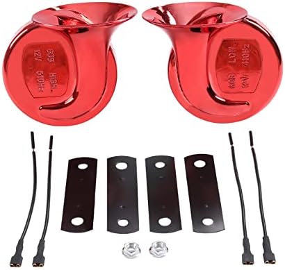 LDMINDA Universal Fit Car Horn Auto Horn 12V Horn High Low Tone 120DB Electric Snail Horn 12V Horn Kit Replacement Car Horns Red Waterproof