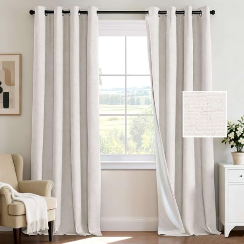 Image of H.VERSAILTEX 100% Blackout Curtains for Bedroom 96 Inches Long Grommet Linen Face Full Light Blocking Curtain Drapes for Living Room Thermal Insulated Linen Look Curtains 2 Panels Set, Ivory
