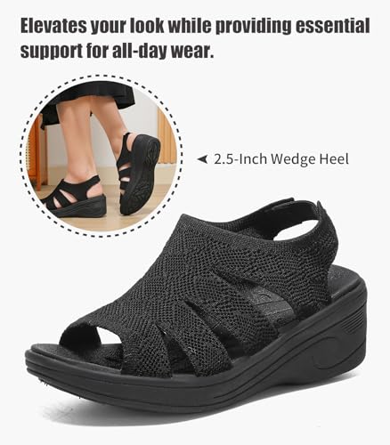 Womens Wedge Sandals Platform Walking Sandals Open Toe Ankle Elastic Strap Casual Comfortable Summer Dressy3