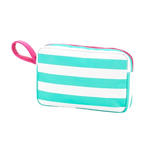 10 inch Fashion Print Cosmetic Bag (Turq/Pink Stripe - Blank)