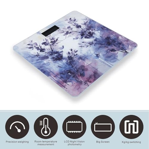 Báscula digital de baño con pintura abstracta lavanda miniatura 3