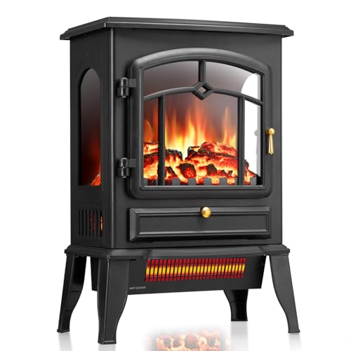 ZAFRO Electric Fireplace Stove, 5100 BTU Quick Heating Electric Fireplace Heater with Adjustable Flame Brightness, 1000W/1500W Thermostat, for Living Room, Bedroom