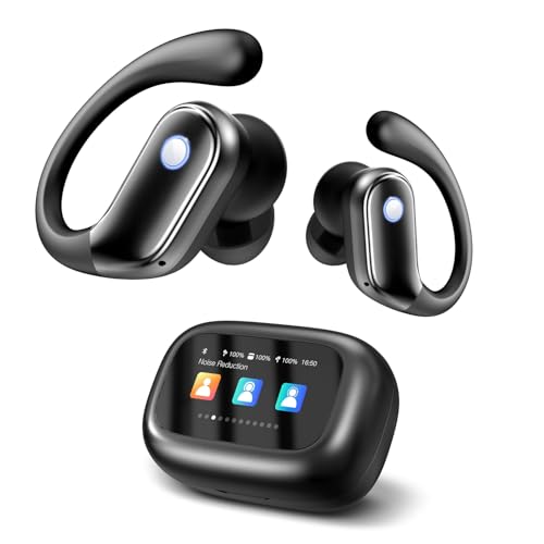 jaddsa Wireless Earbuds, Bluetooth 5.4 Sport Headphones with Multifunctional Touch Screen, ENC Noise Cancelling, Ear Buds with IPX7 Waterproof & Bass Stereo Sound for iOS, Android – Onyx
