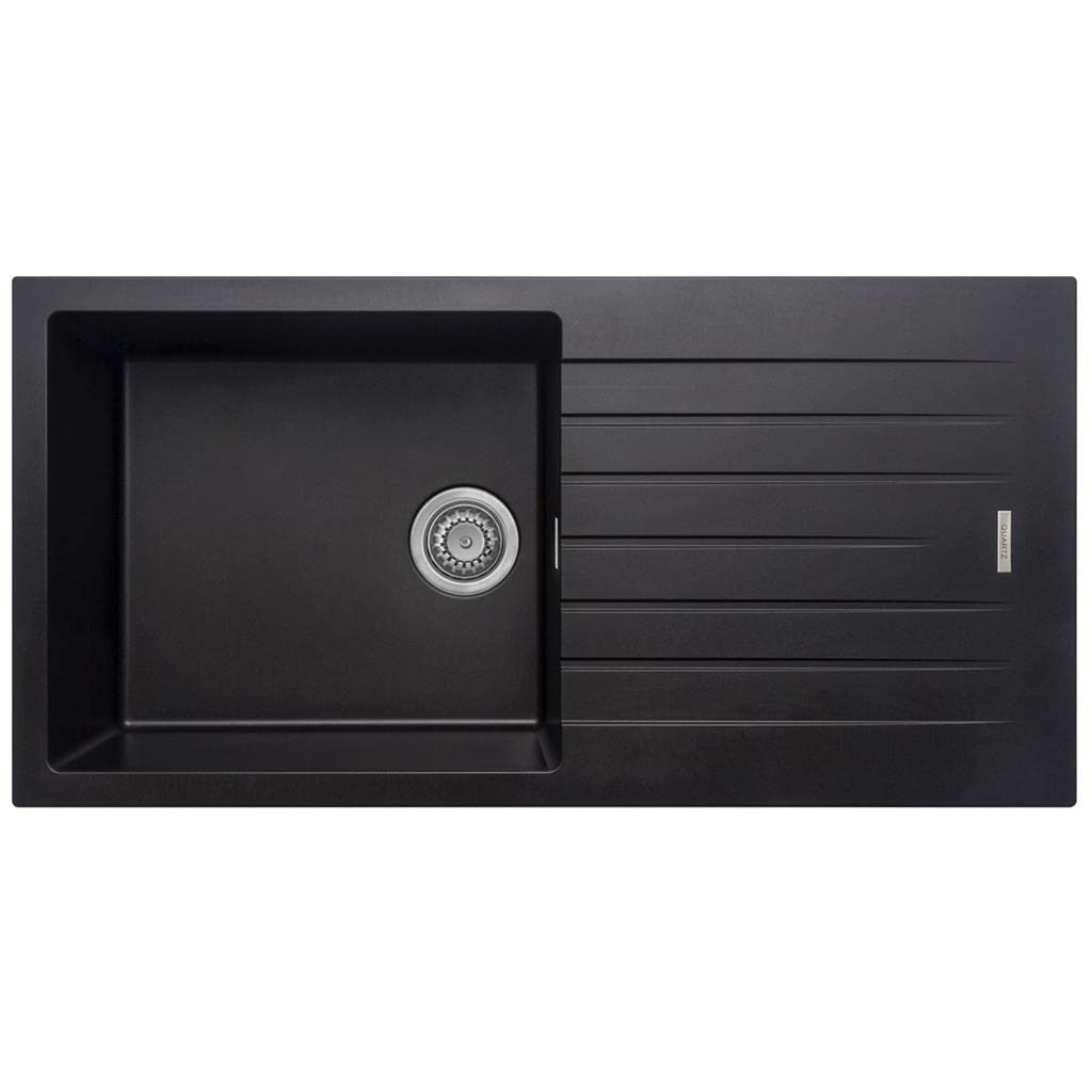 Liquida LG100BL 1.0 Bowl Granite Reversible Inset Black Kitchen Sink with Waste