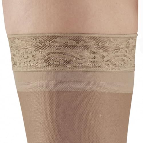 Ames Walker AW Style 45 Sheer Support 15-20 mmHg Moderate Compression Open Toe Thigh High Stockings w/Top Band Beige Small4