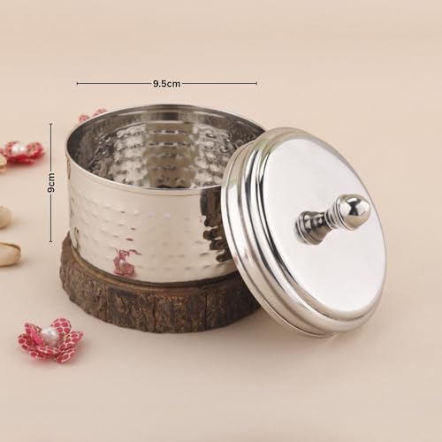 Image of PDDFALCON Stainless Steel Uphaar Hammered Container - BIS Certified, Jindal Seal, Made in India | Premium Finish Airtight Gift Box - Silver (350ml)