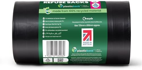 40 Everyday 70L Strong & Secure, Refuse Sacks, Bin Bags, Bin Liners, Flat Top, Recycled, Tear Resistant, 30 μm, Perfect for Everyday Use, Household, Office, Kitchen & Caterers - View 6