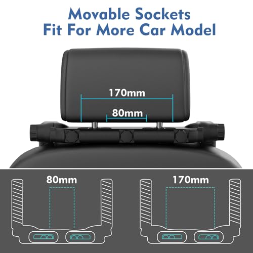 JZCreater Car Headrest Pillow, 180°Adjustable Head Neck Support Pillow, U- Shaped, Travel Sleeping Car Headrests, Only for Car Seat Headrest with 2 Metal Poles, Not for Fixed or Integrated headrests